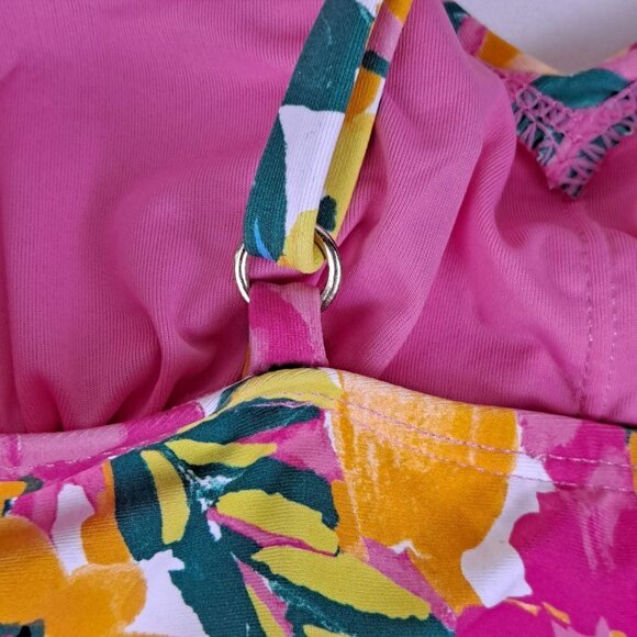 Anne Cole Size Large Orange Floral Tankini Top Adj Straps Removable Padding NWT - Picture 9 of 15